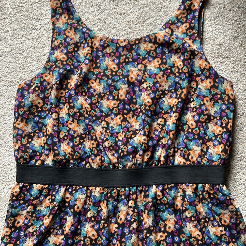 Xhilaration Sleeveless Floral Dress XL Black Orange Blue Purple Flowers Keyhole - Picture 5 of 15
